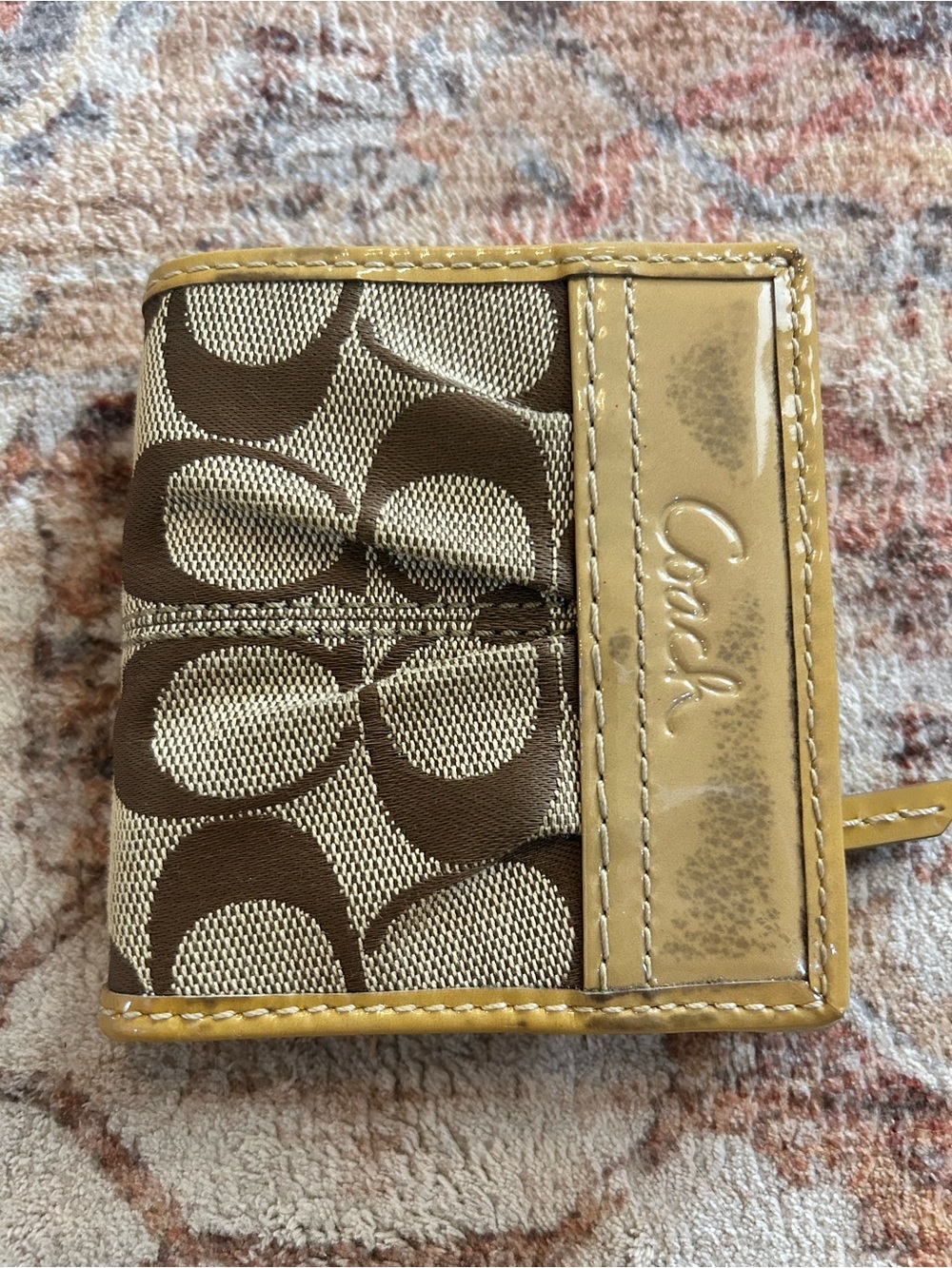 Coach Brown Signature Canvas Wallet with Tan Leather Trim